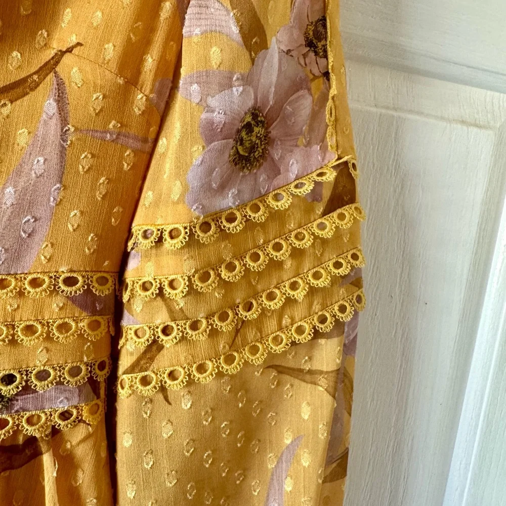 TED BAKER “Posyy” Yellow Mini V Neck Floral Dress w pockets - Picture 6 of 14